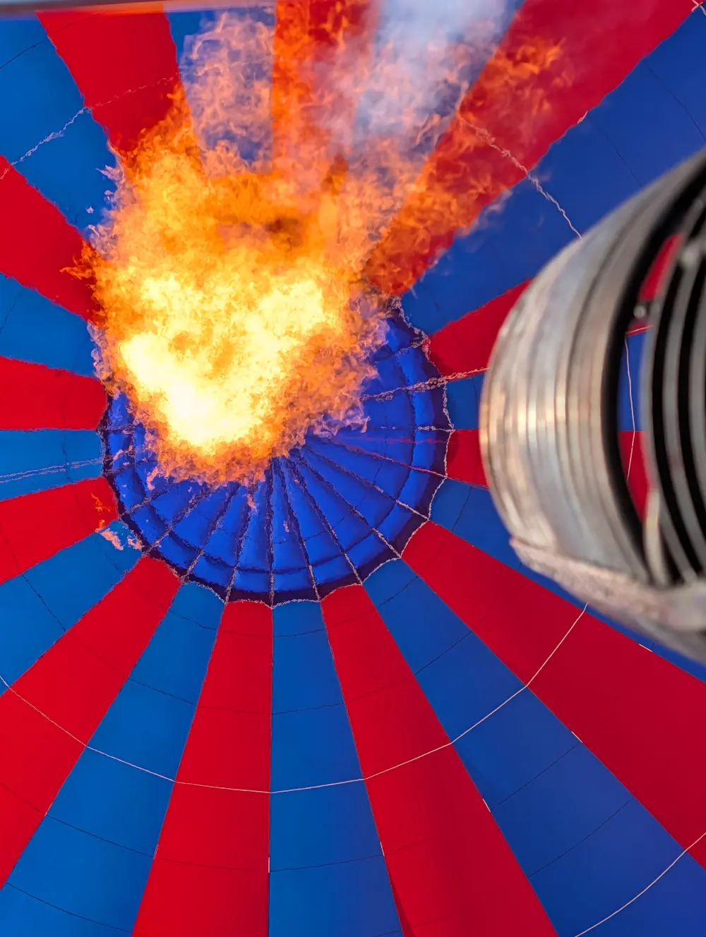 Hot air balloon burner flames representing performance power